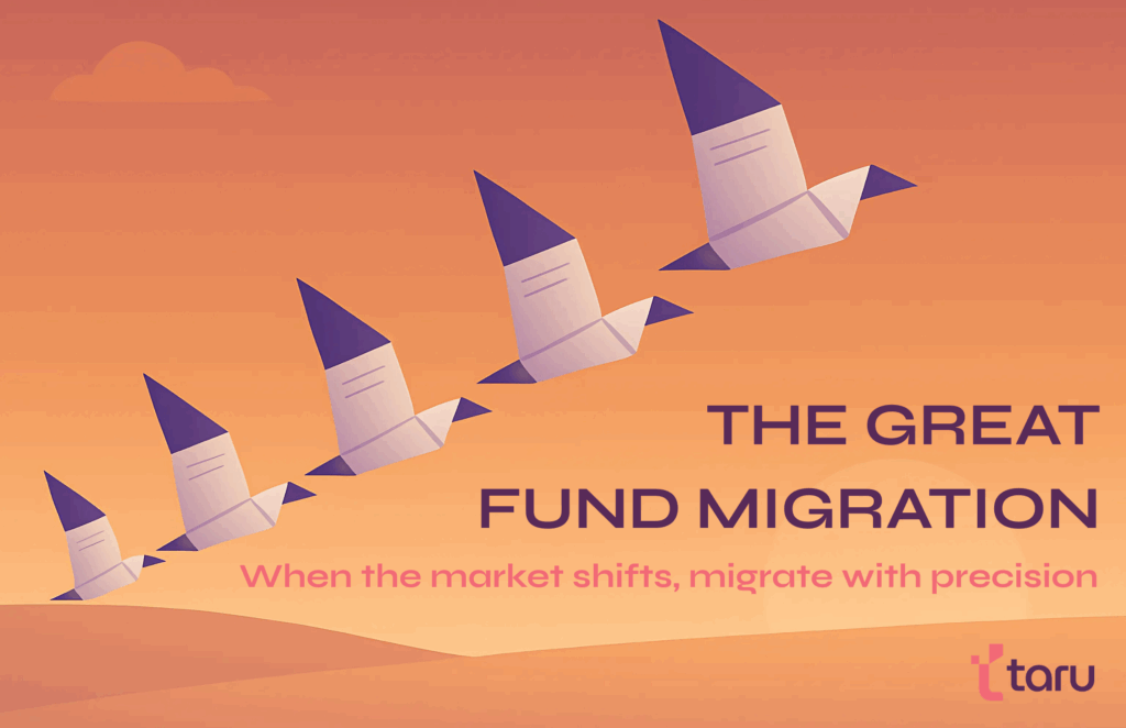 Illustration of paper birds migrating in formation, symbolising fund managers changing to new fund administrators.
